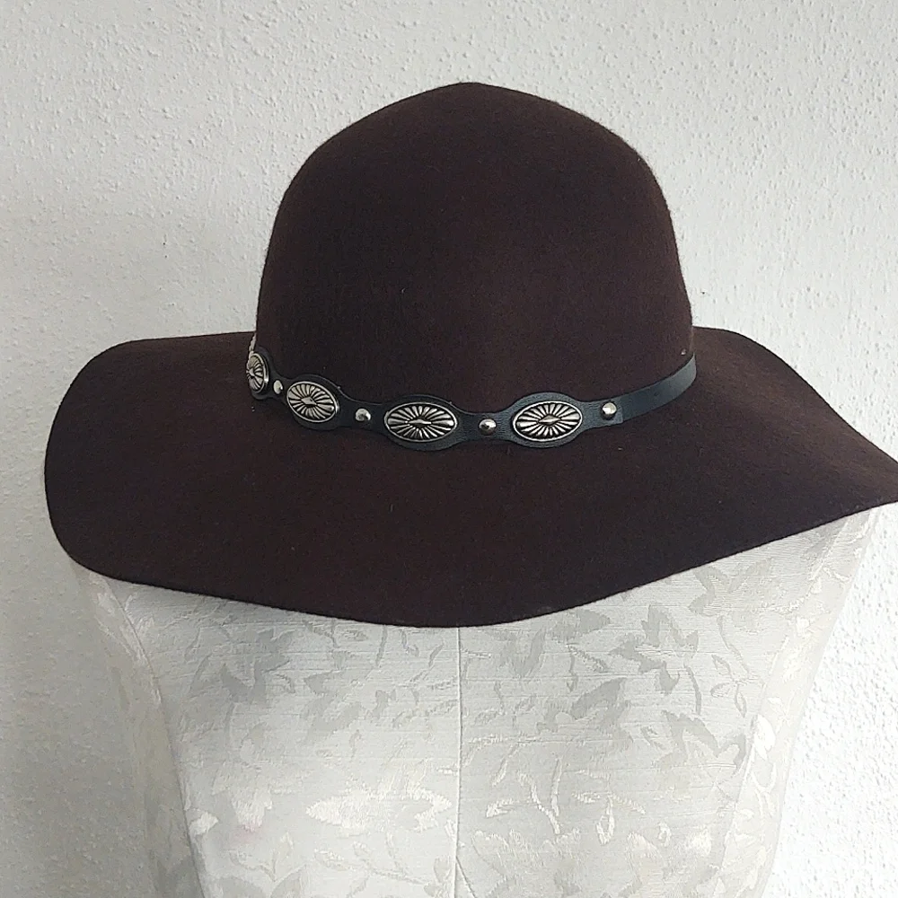 Scala Collezione Southwestern Wide Brim Wool Hat Oval Concho Trim Brown One Size - Picture 3 of 12